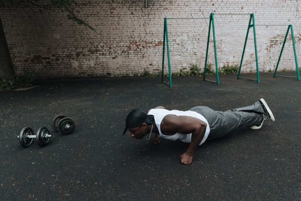 Beginner performing strength training exercises  