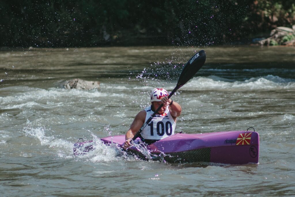 Canoe sprint athletes racing at the World Championships 