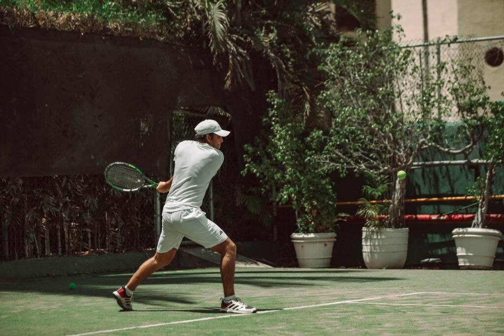 Professional tennis player training routine 
