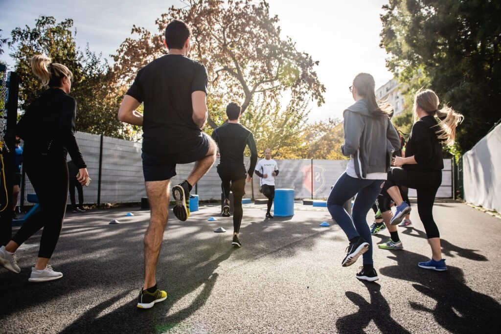Outdoor community workouts in a local park