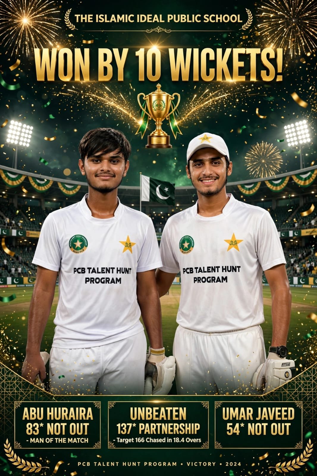 Abu Huraira scores an unbeaten 83 in the PCB Talent Hunt match