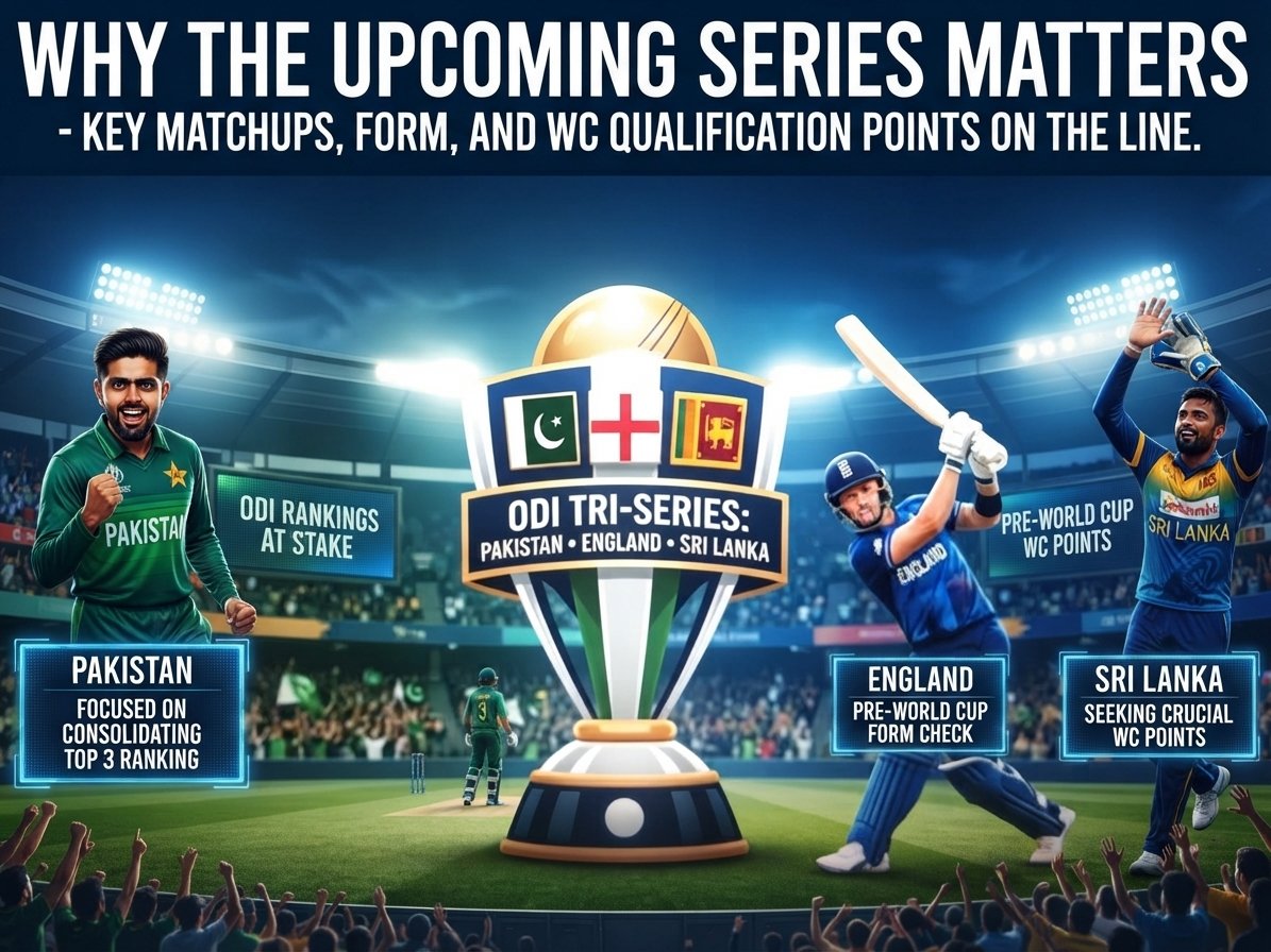 Pakistan, England, and Sri Lanka ODI Tri-Series 2026 highlighting key match importance and schedule.